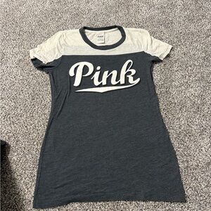 PINK Victoria's Secret Cream and Gray Tee